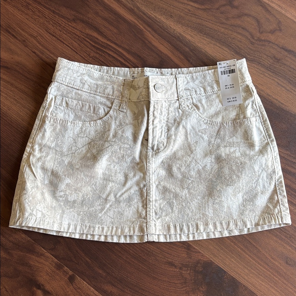 Hollister Cream Camo Denim Mini Skirt Brand New With Tags